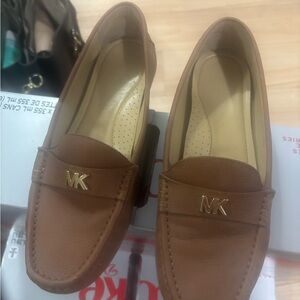 Michael Kors Tan Leather Loafers with Gold Logo